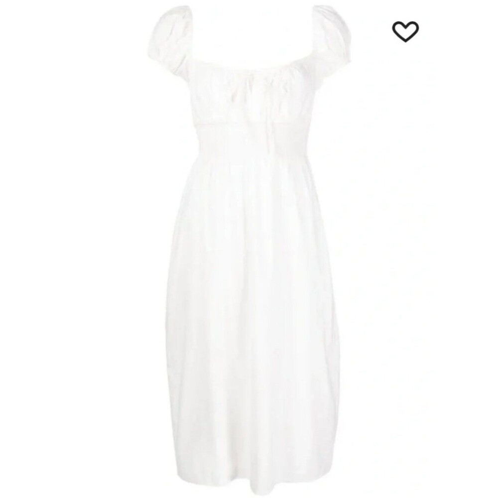 REFORMATION Dress Arna White Keyhole Tie Front Smocked Cottagecore Cotton midi 6 - Picture 6 of 11